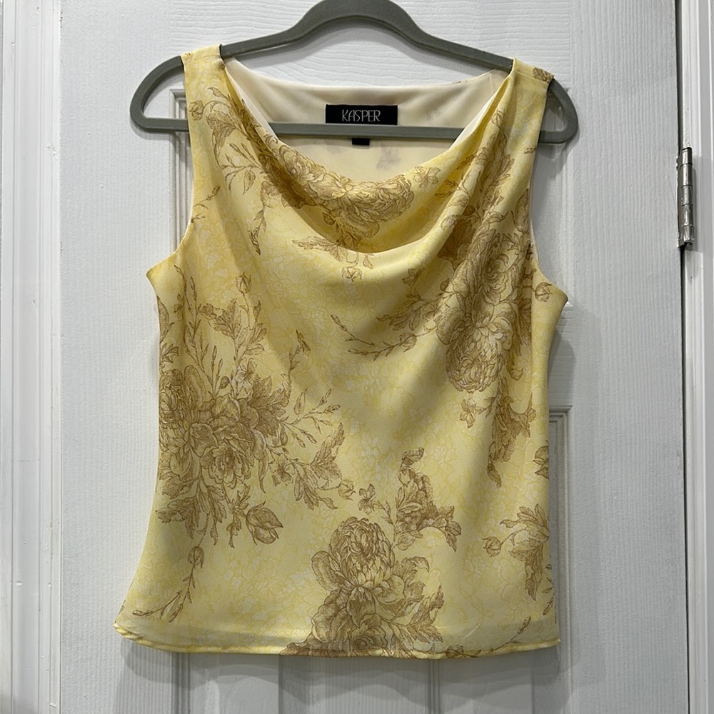 Kasper Yellow Floral Sleeveless Top